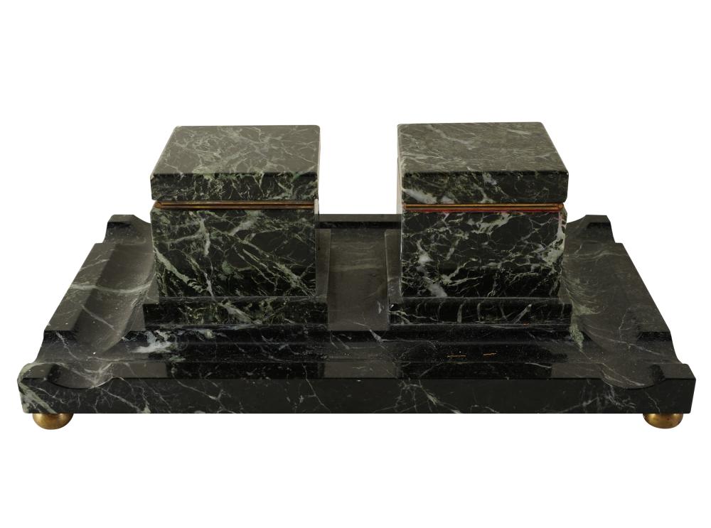 GREEN MARBLE DOUBLE INKWELLeach