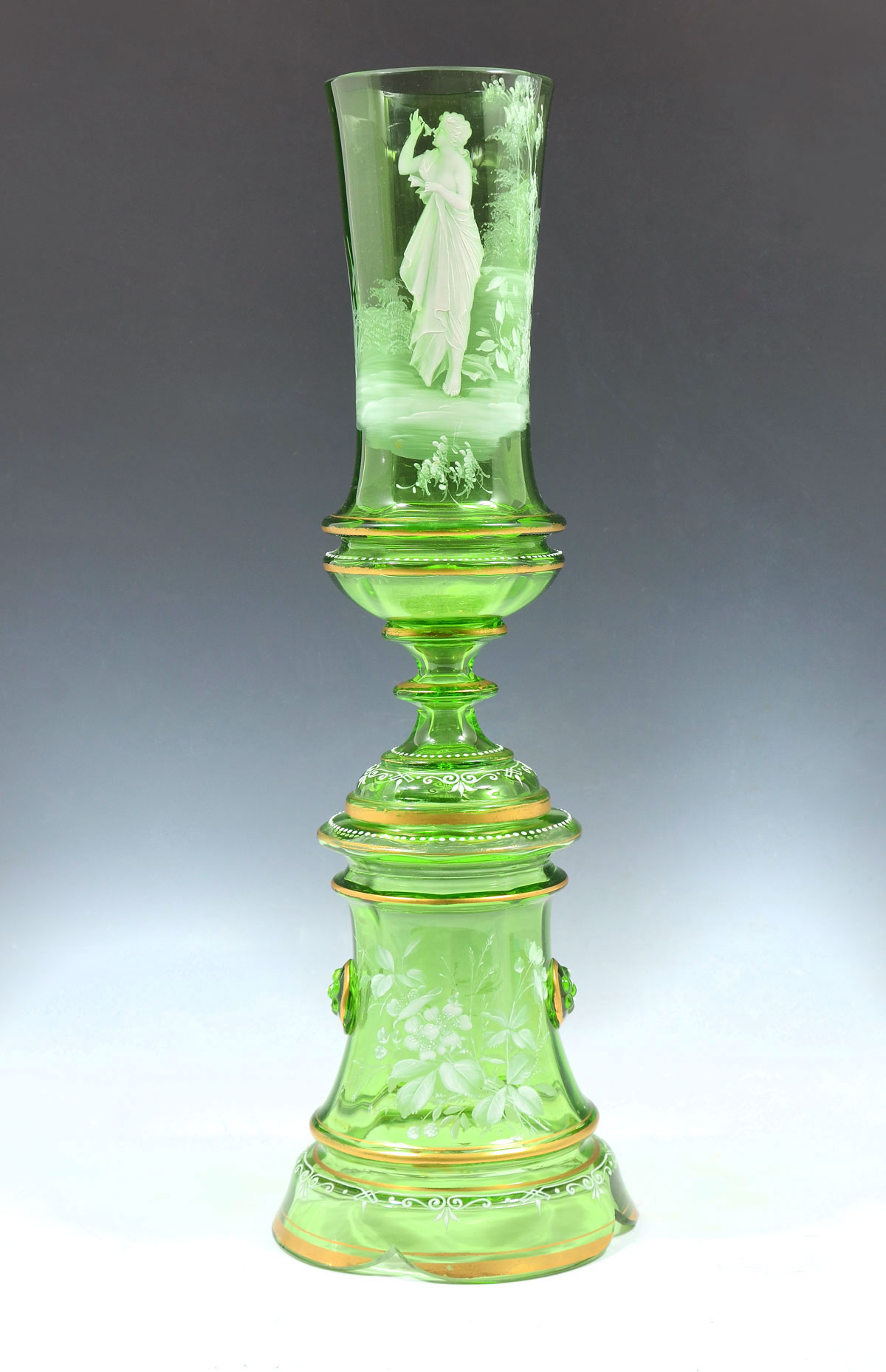 GREEN MARY GREGORY 2 PART VASE