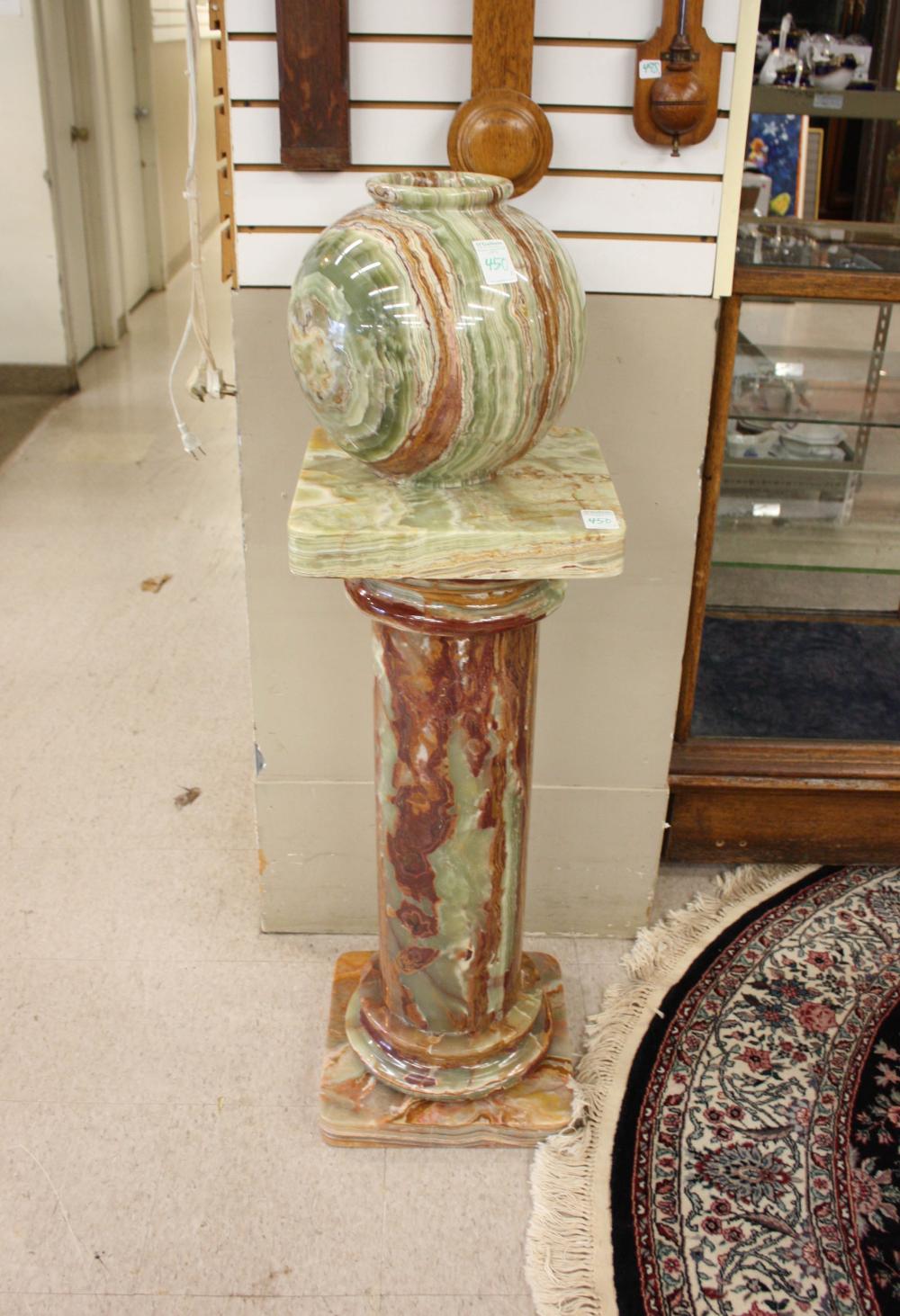 GREEN ONYX FLOOR PEDESTAL AND