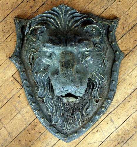 GREEN PAINTED CAST IRON LION ON