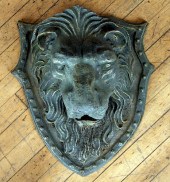 GREEN PAINTED CAST IRON LION O