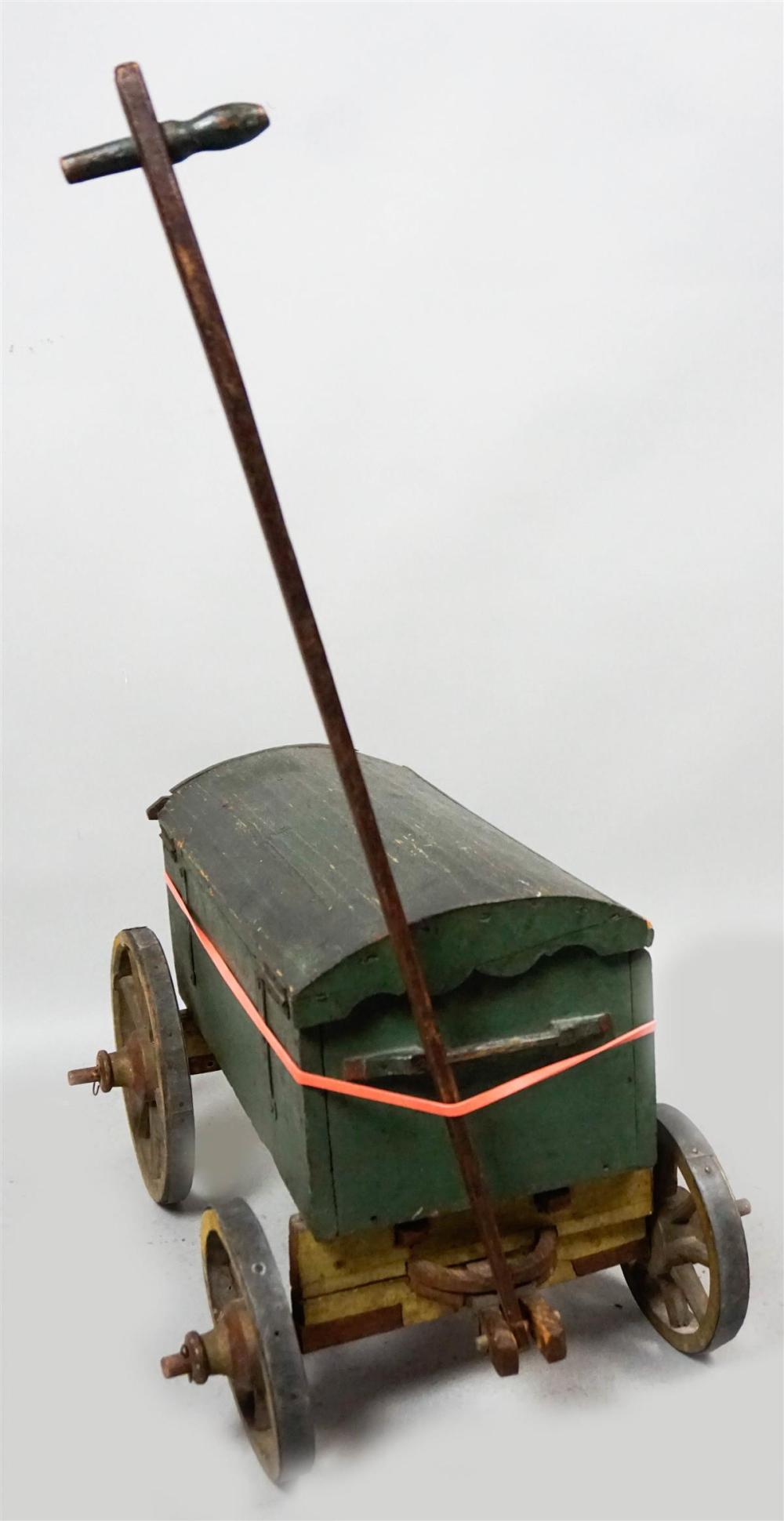 GREEN PAINTED COVERED WAGON OAK AND