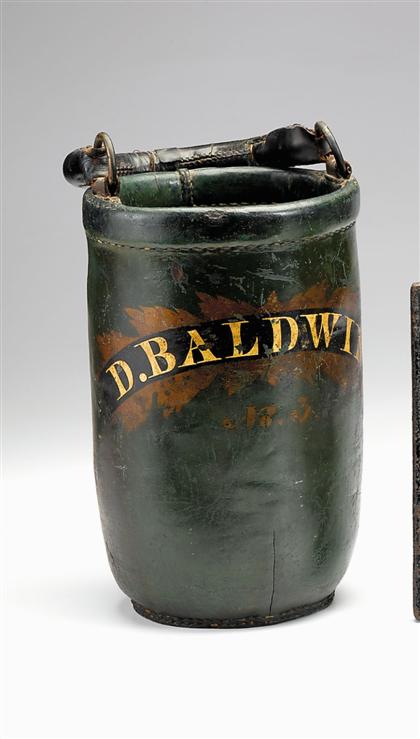 Green-painted leather fire bucket