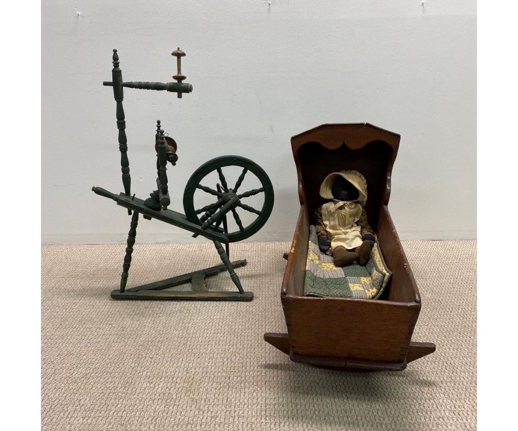 Green painted spinning wheel 40"h x