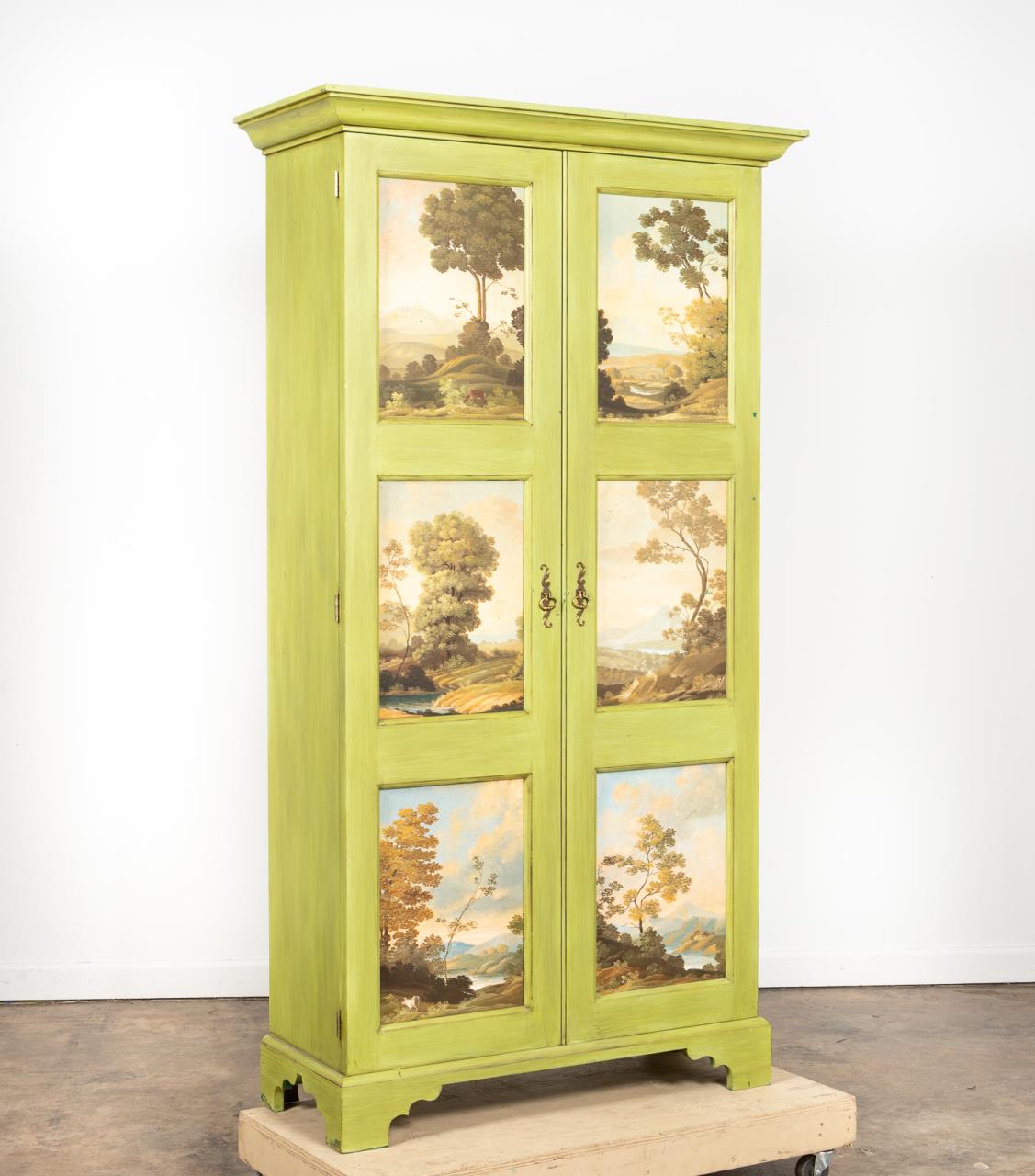 GREEN PAINTED TALL CABINET WITH