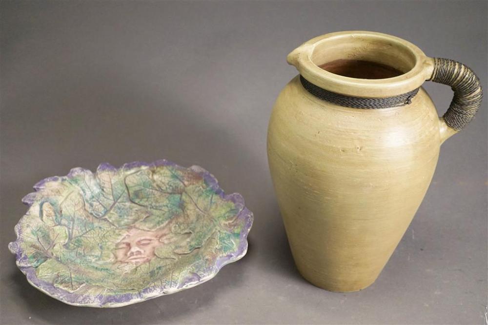GREEN PAINTED TERRACOTTA PITCHER