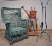 GREEN PAINTED WICKER ARMCHAIR