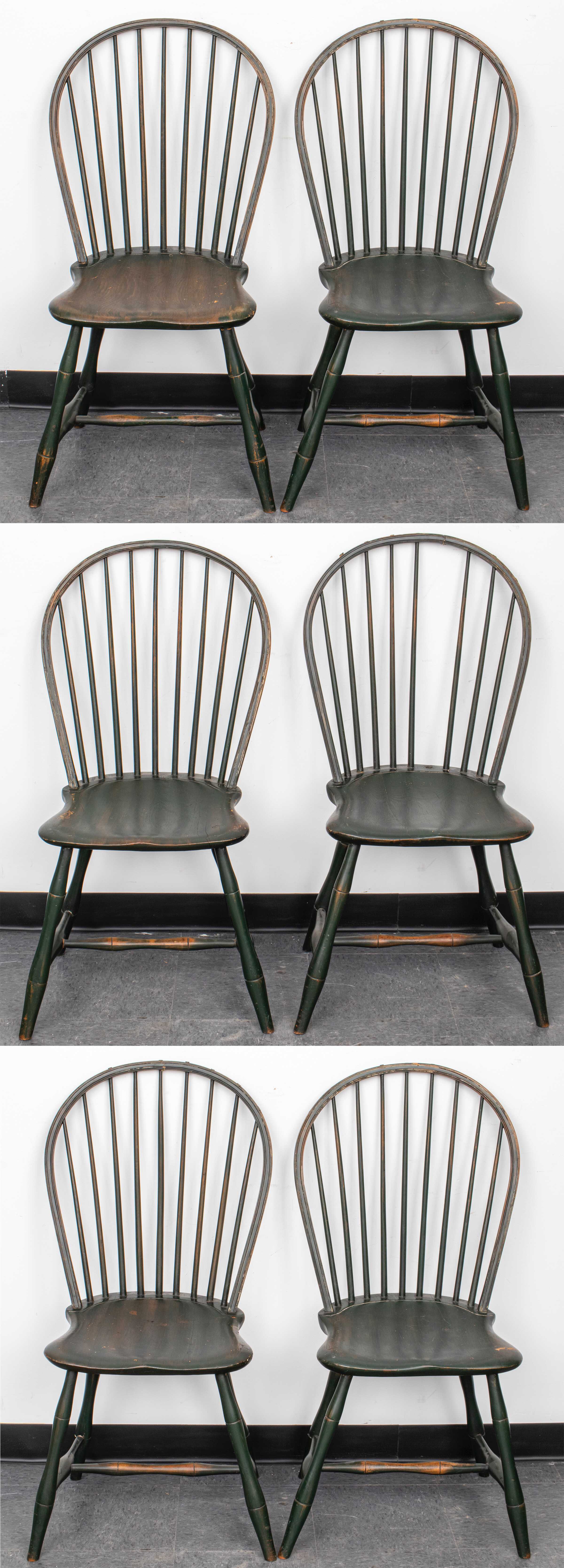 GREEN PAINTED WINDSOR CHAIRS, 6 Set