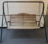 GREEN PAINTED WROUGHT IRON BAS