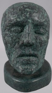 GREEN PATINATED STONE HEAD 9 1