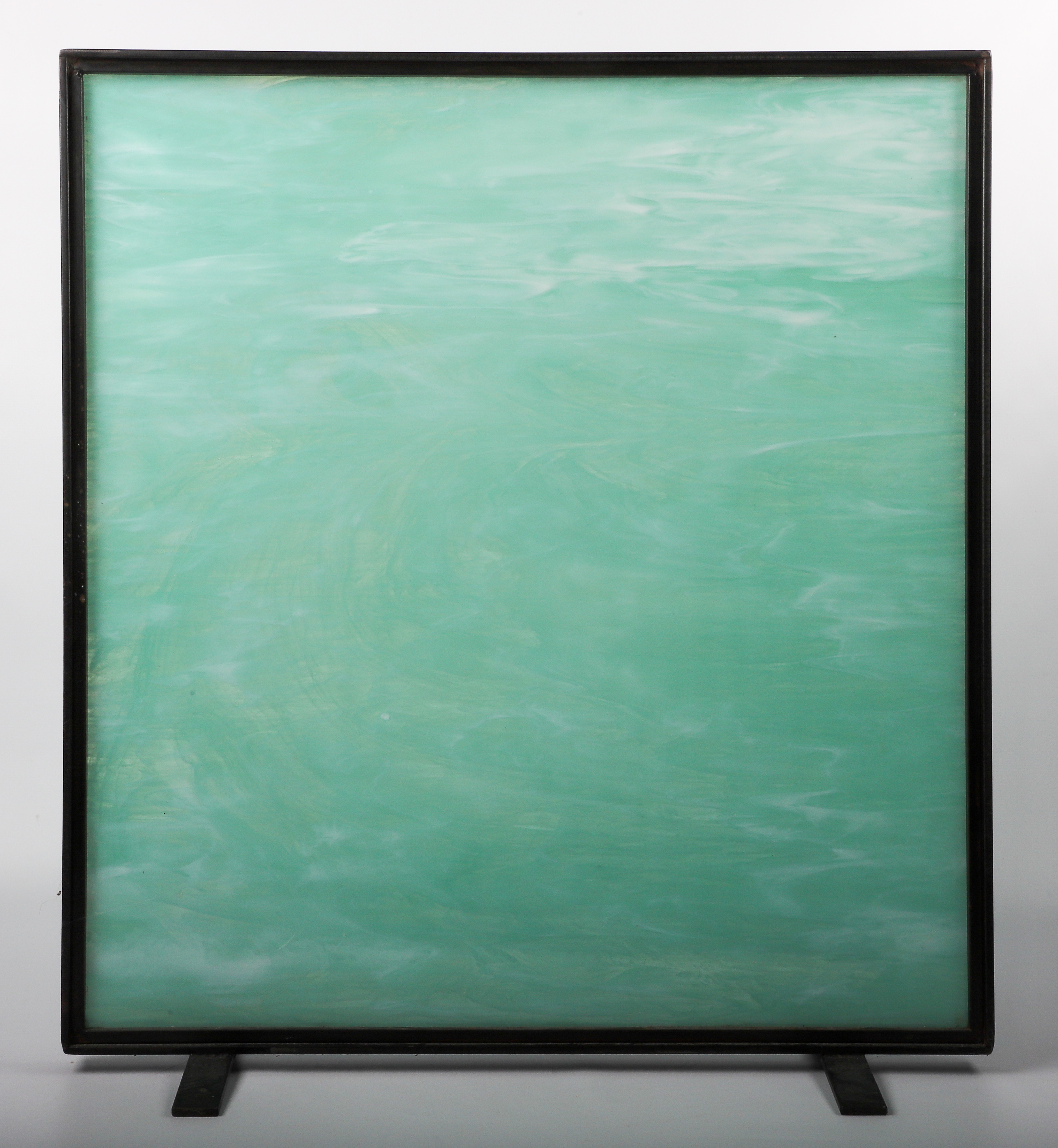 Green slag glass fireplace