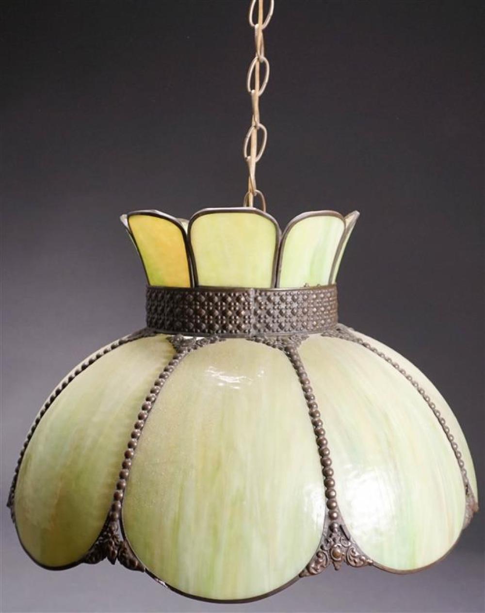 GREEN SLAG GLASS HANGING LIGHT