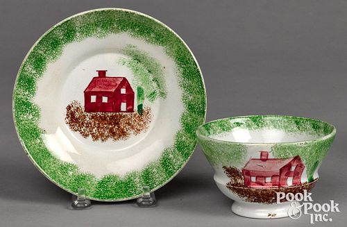 GREEN SPATTER SCHOOLHOUSE CUP AND