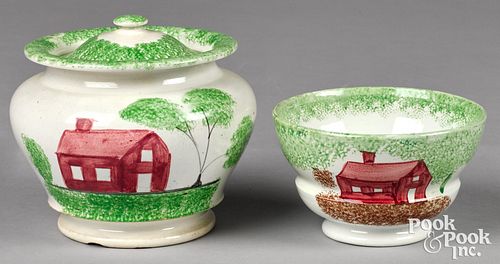 GREEN SPATTER SCHOOLHOUSE SUGAR AND