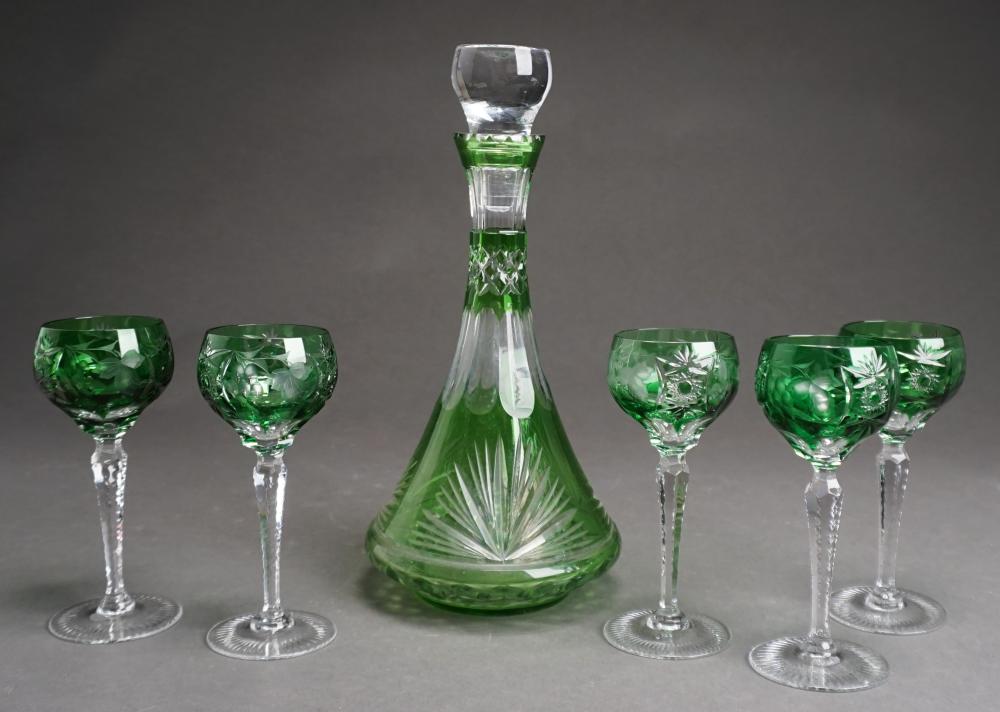 GREEN-TO-CLEAR CUT GLASS DECANTER