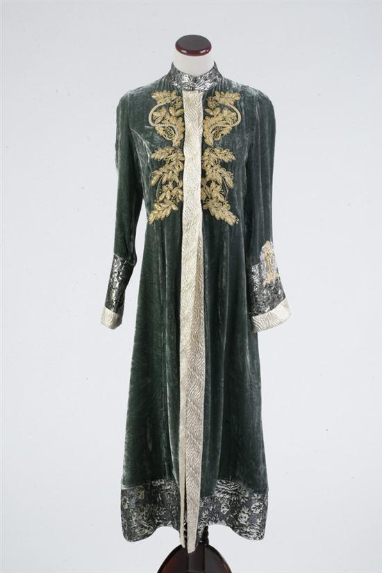 GREEN VELVET AND GOLD-EMBROIDERED