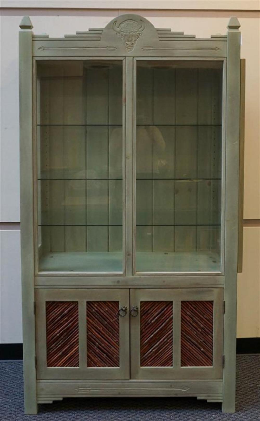 GREEN WASHED PINE ILLUMINATED CURIO