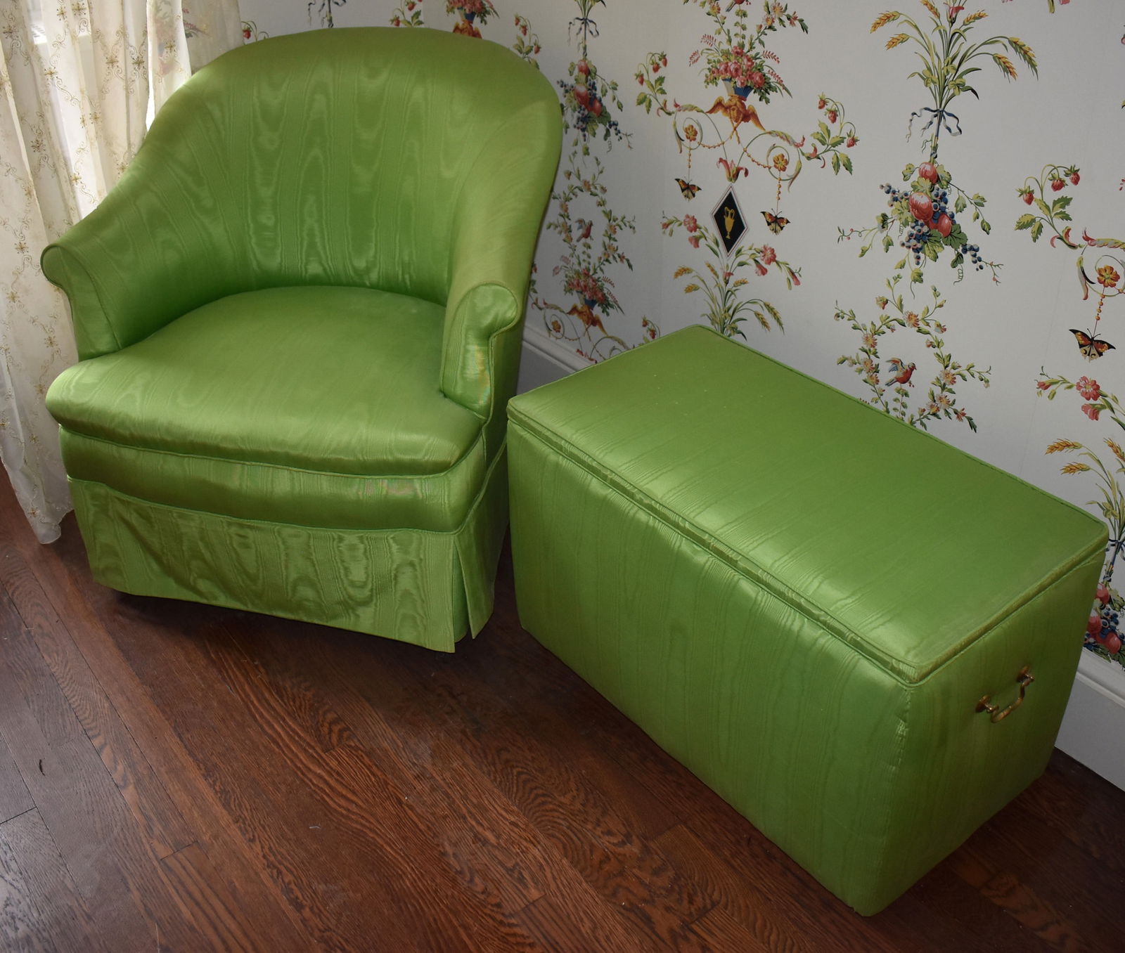 GREEN WATER MARK SILK ARMCHAIR &