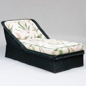 GREEN WICKER AND LINEN UPHOLST