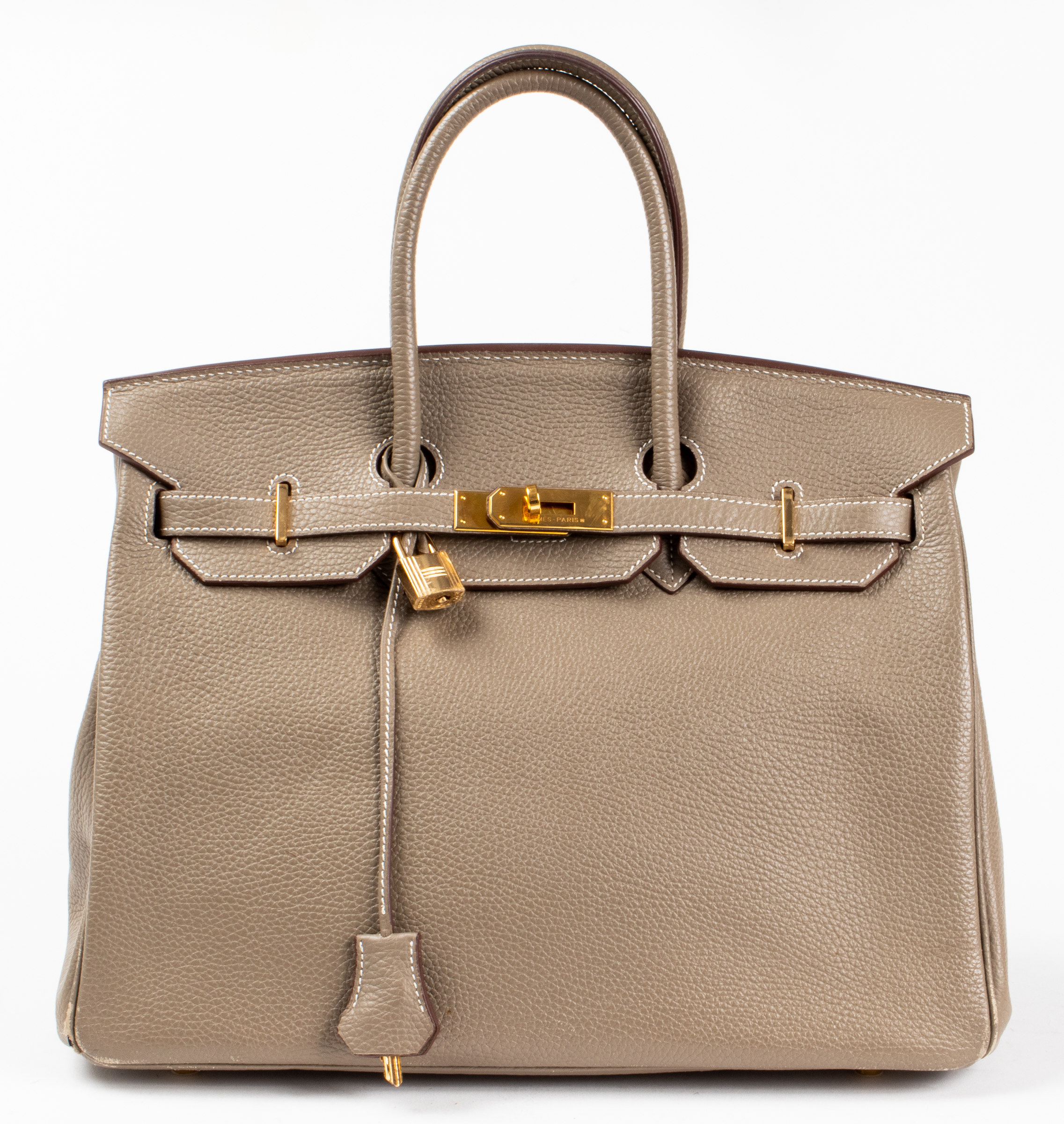GREY LEATHER 35CM HANDBAG Grey