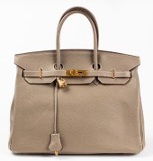 GREY LEATHER 35CM HANDBAG Grey