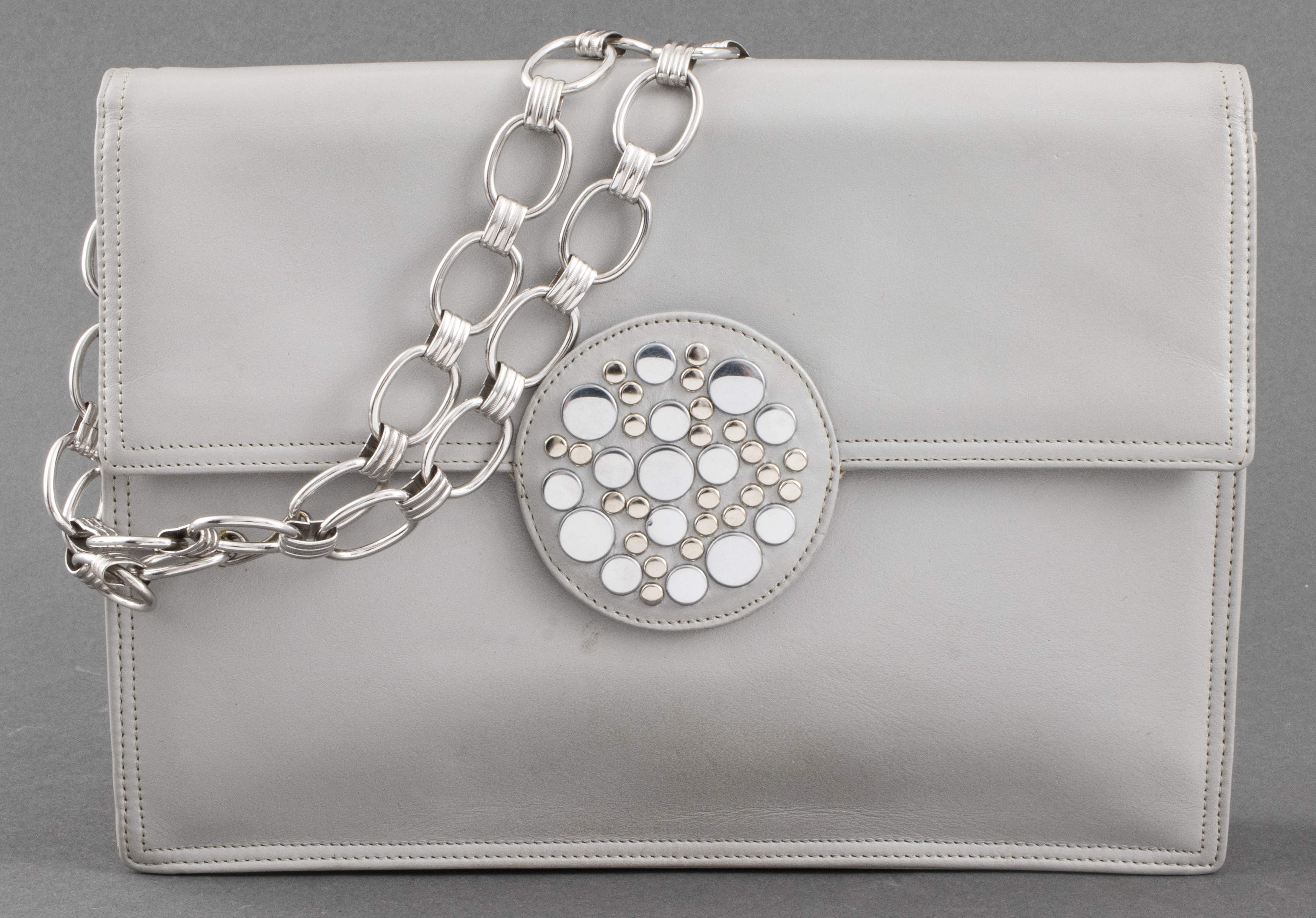GREY LEATHER CLUTCH HANDBAG with