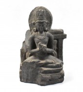 GREY SCHIST FIGURE OF SEATED G