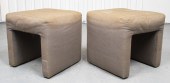 GREY UPHOLSTERED STOOLS, PAIR