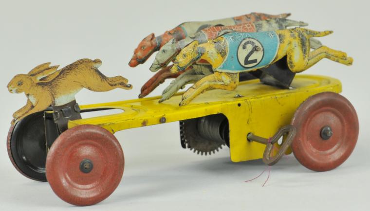 GREYHOUNDS AND RABBIT TOY