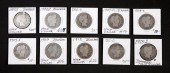GROUP, 10 BARBER HALF DOLLAR C