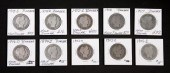 GROUP, 10 BARBER HALF DOLLAR C