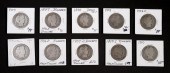 GROUP, 10 BARBER HALF DOLLAR C