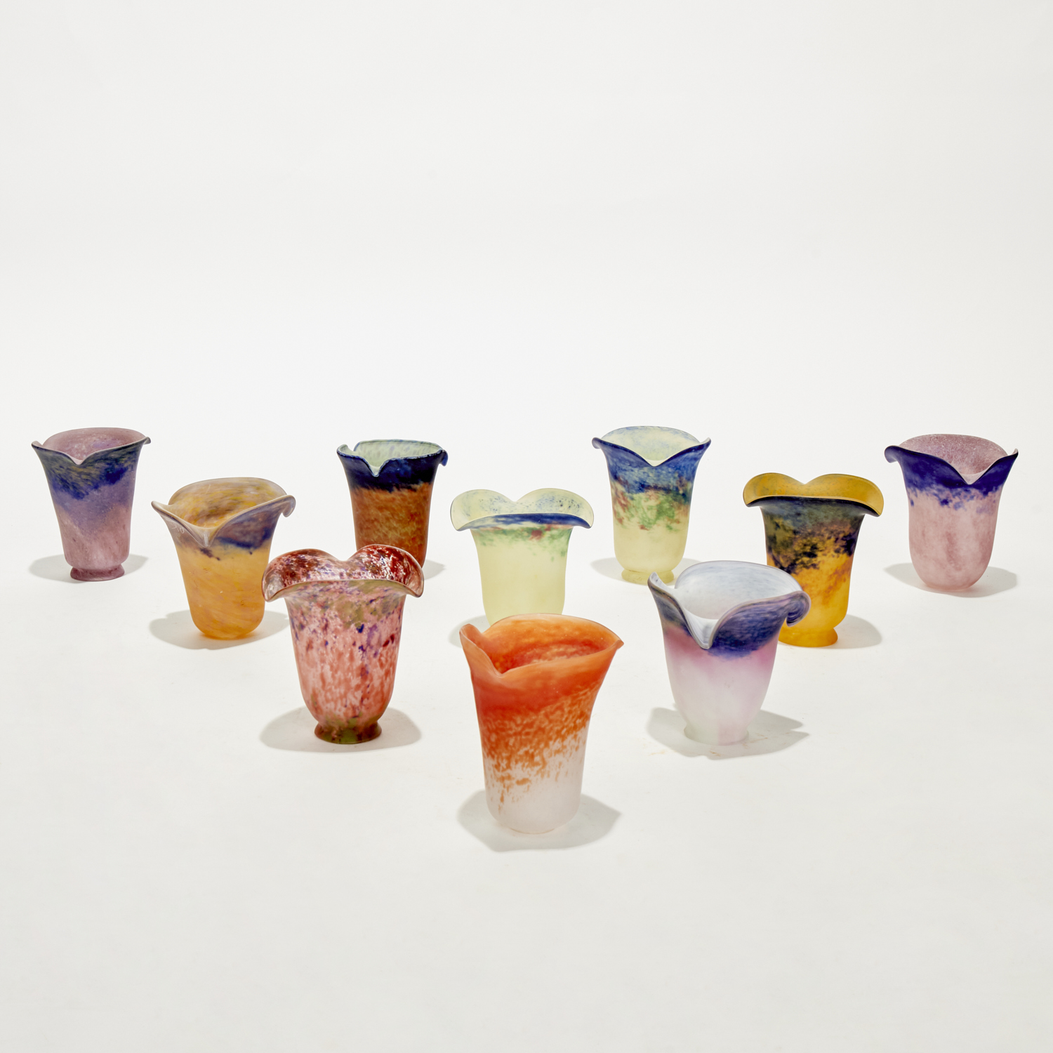 GROUP (10) FRENCH ART GLASS SHADES,