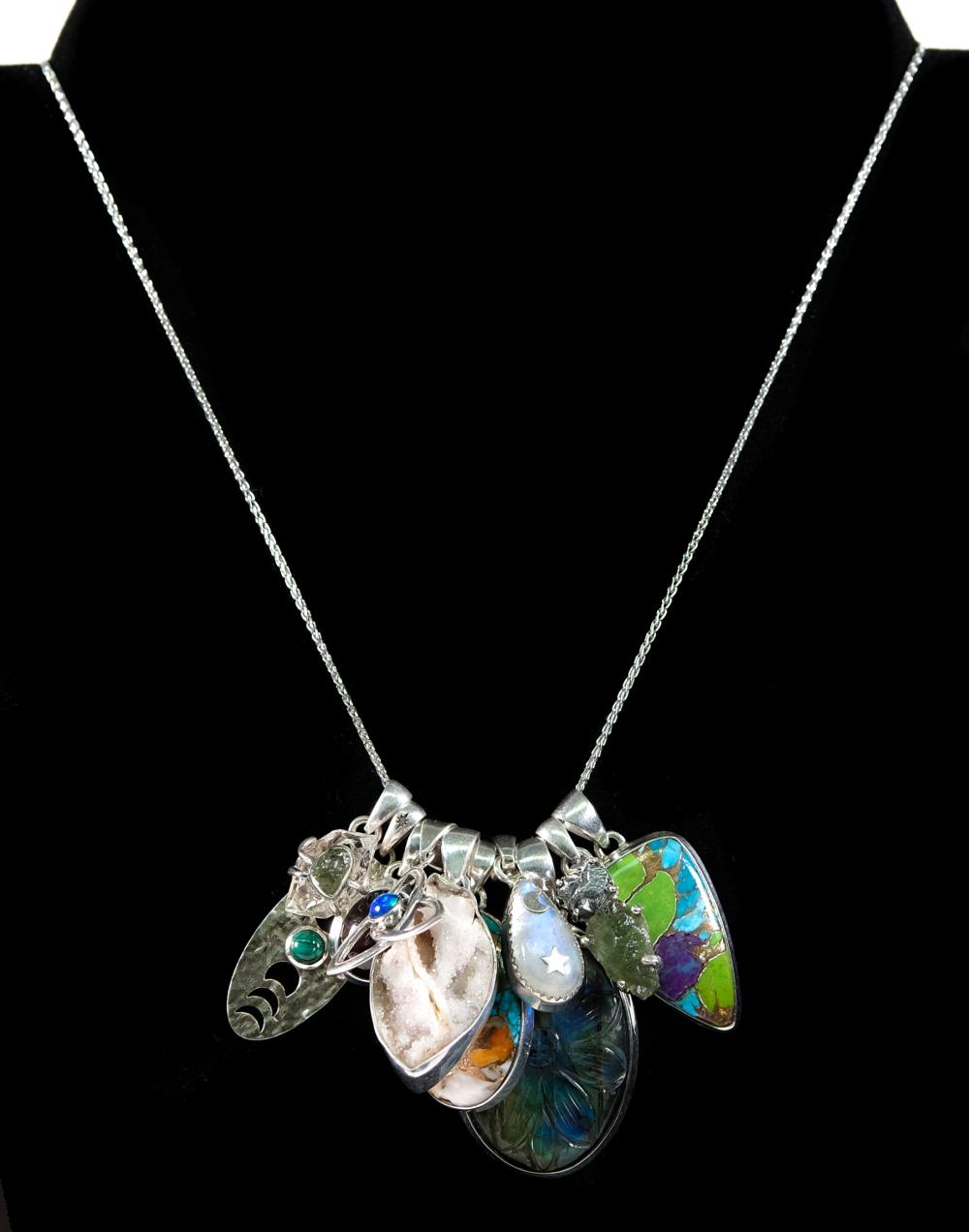 GROUP, 10 STERLING PENDANTS & 1