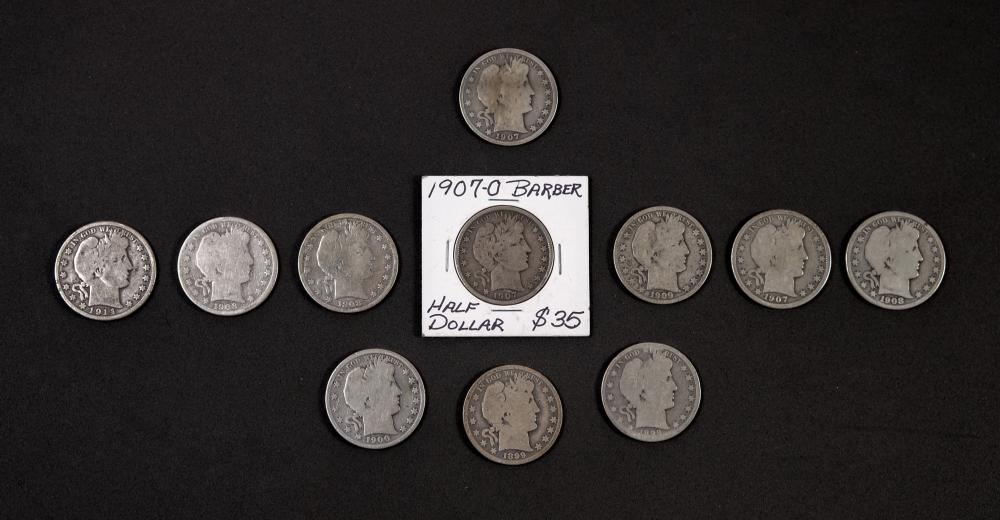 GROUP, 11 BARBER HALF DOLLAR