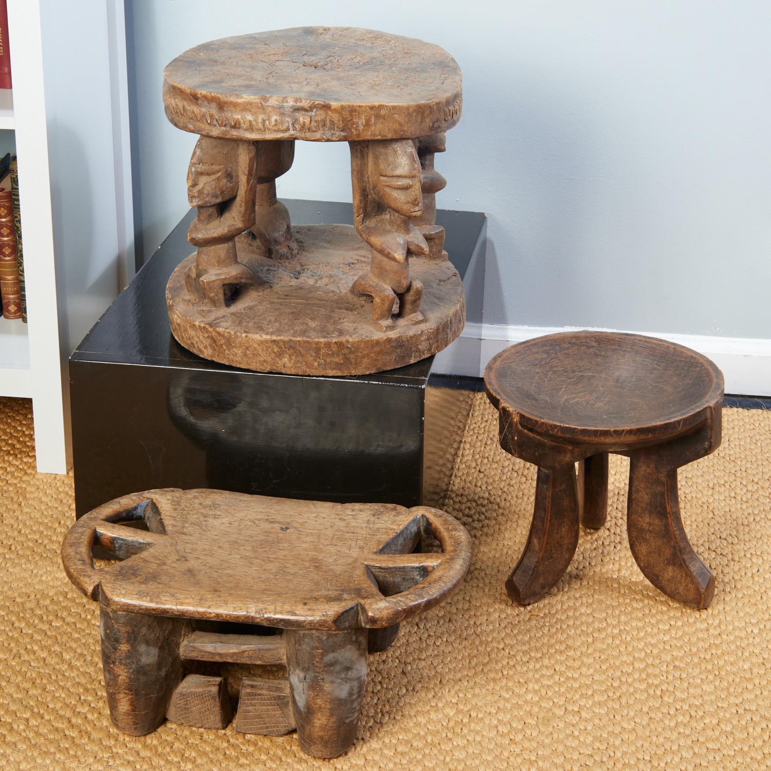 GROUP (3) AFRICAN CARVED WOOD