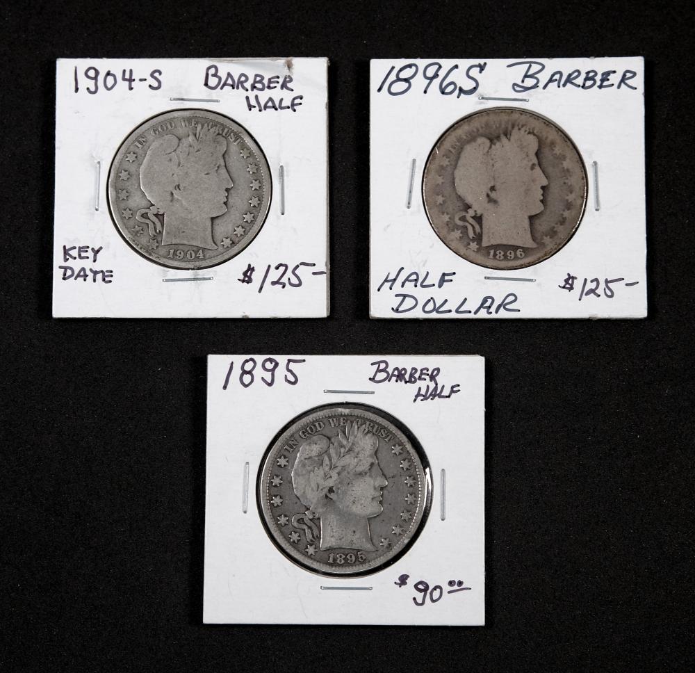 GROUP, 3 BARBER HALF DOLLAR