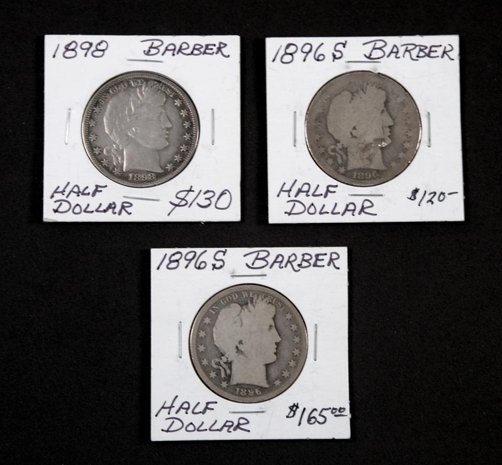 GROUP, 3 BARBER HALF DOLLAR