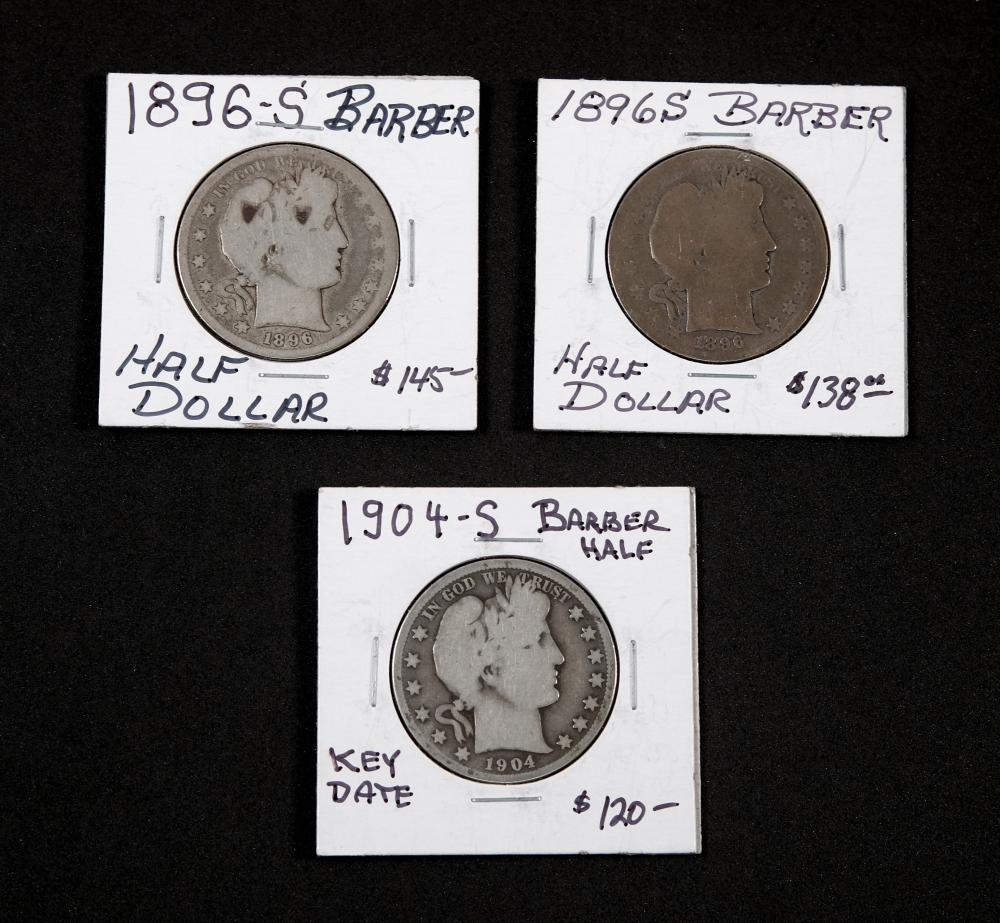GROUP, 3 BARBER HALF DOLLAR