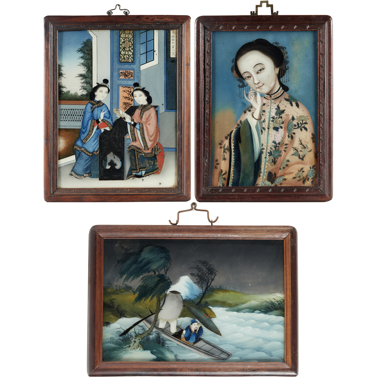 GROUP (3) CHINESE REVERSE GLASS