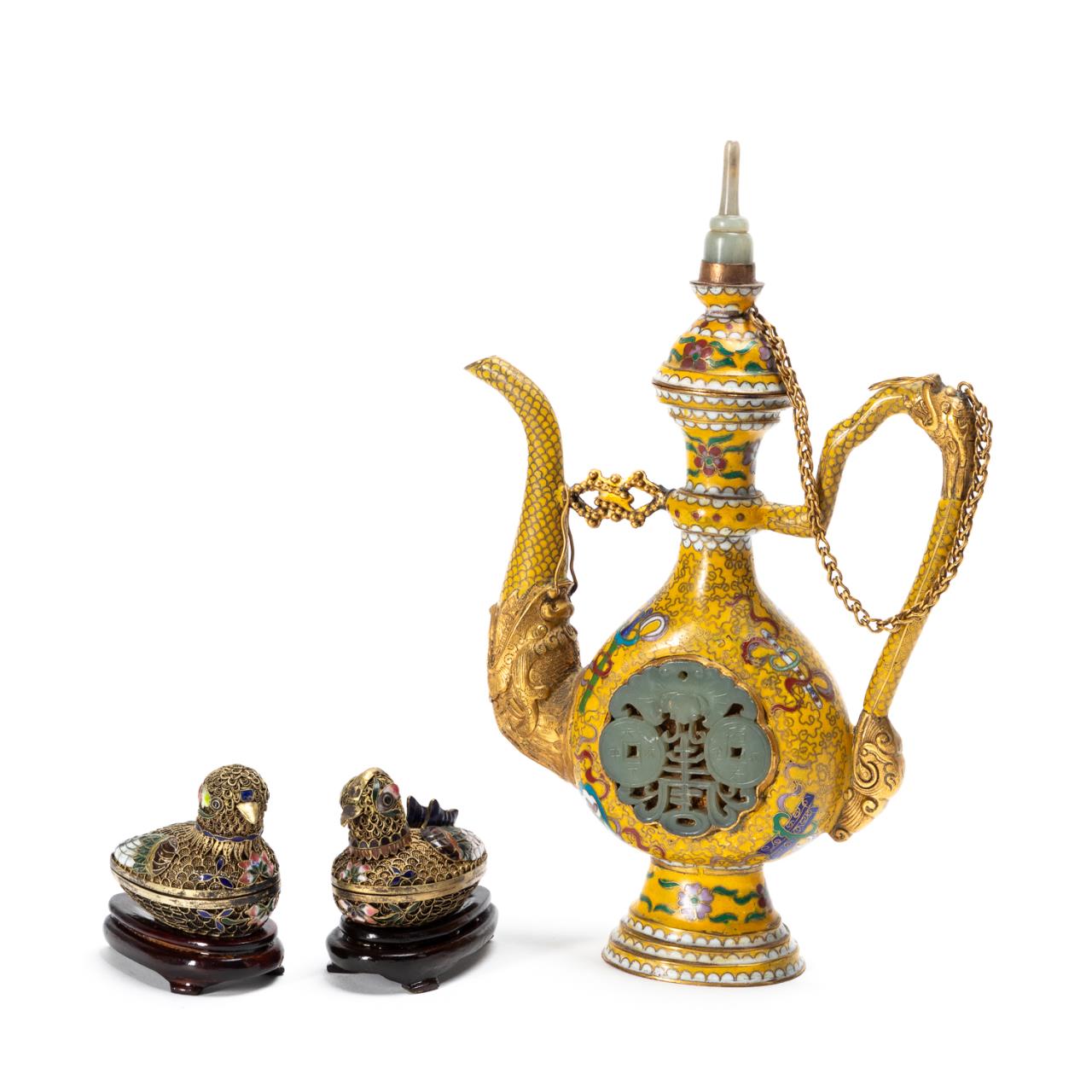 GROUP 3 CLOISONNE OBJECTS, EWER &