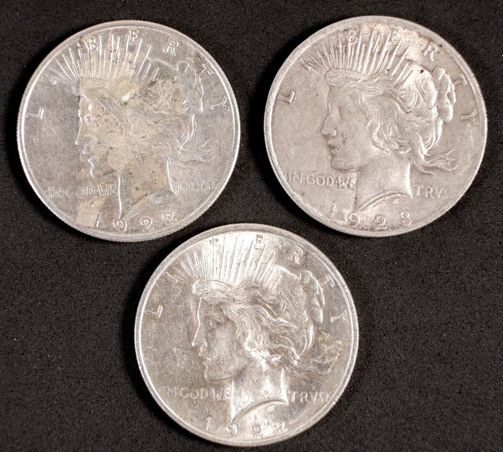GROUP, 3 PEACE DOLLARSGrouping of 3