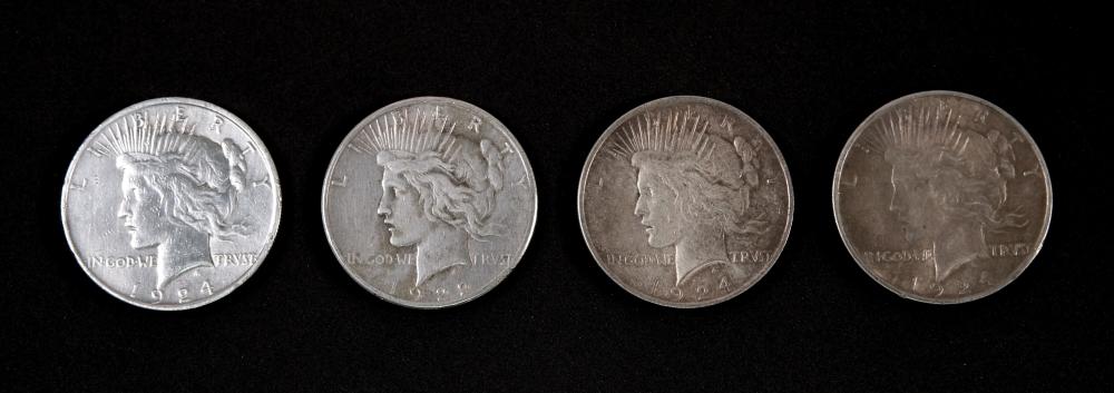 GROUP, 4 PEACE DOLLARSGrouping of 4