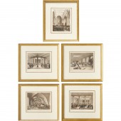 GROUP (5) AQUATINT ENGRAVINGS,