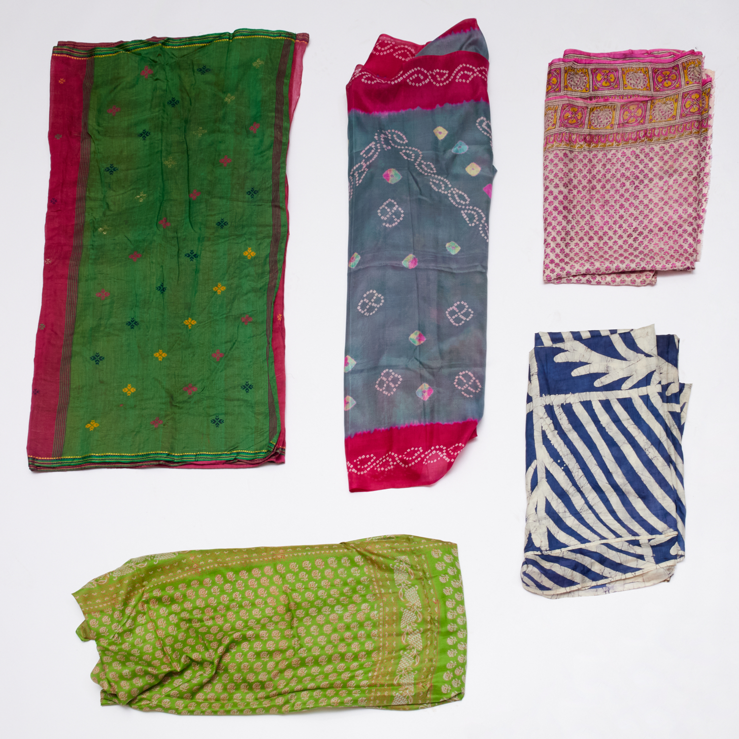 GROUP (5) INDIAN SILK SARIS 218"l x