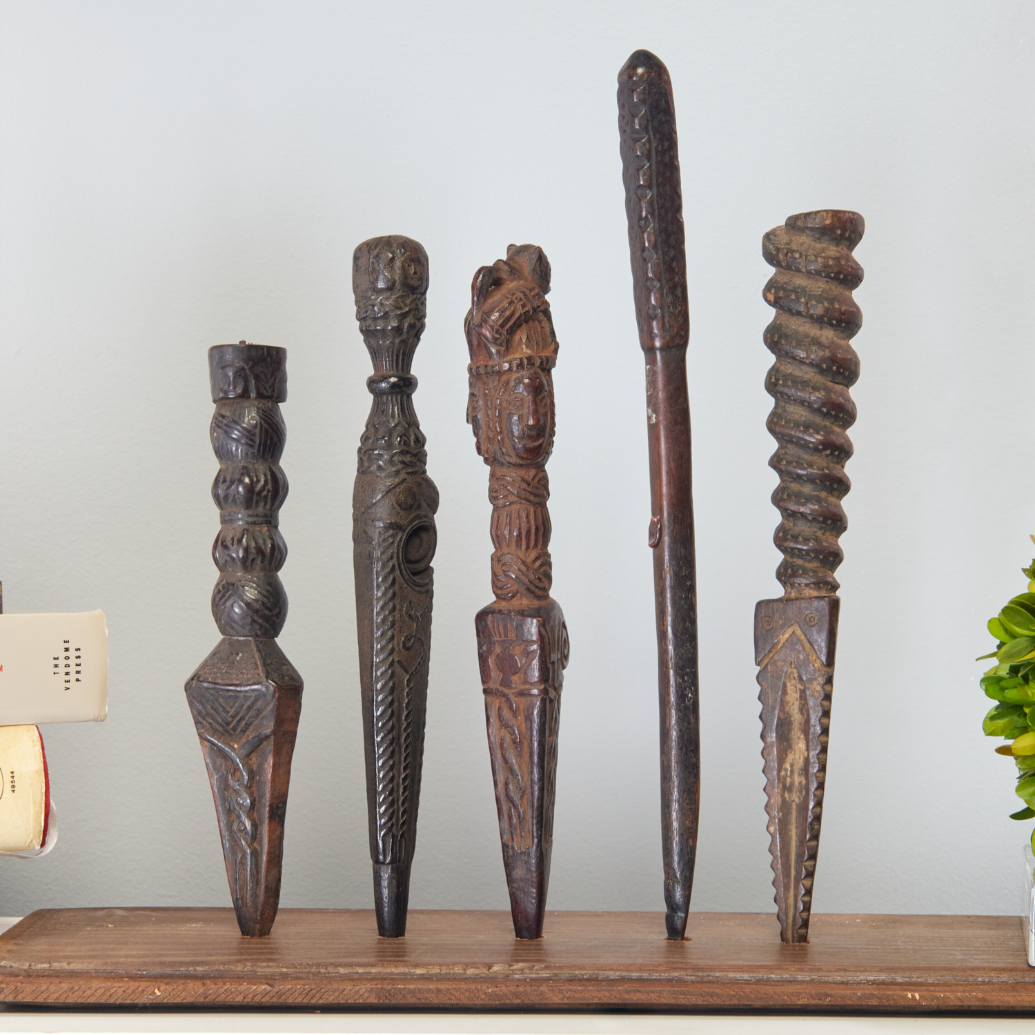 GROUP (5) NEPALESE CARVED WOOD
