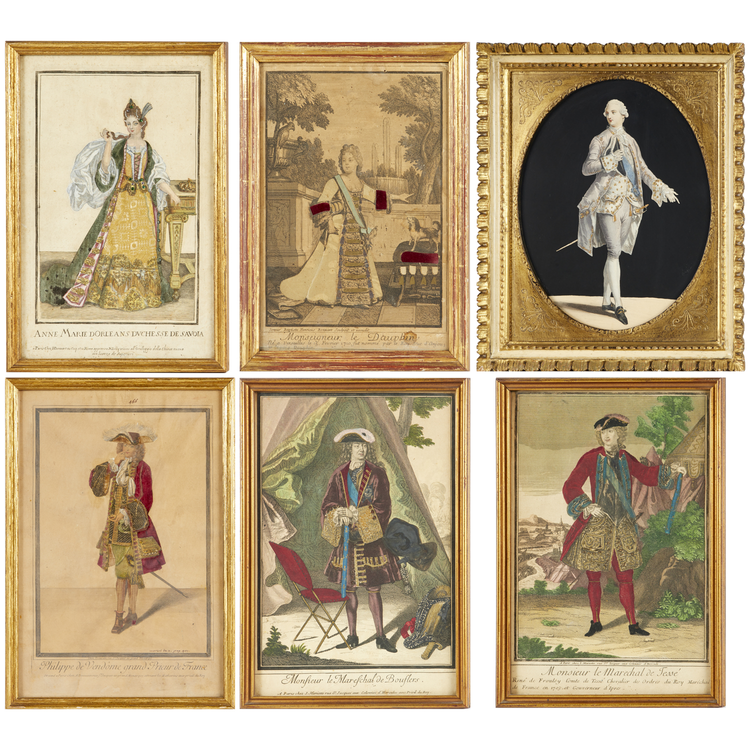 GROUP (6) ANTIQUE TINSEL PRINTS