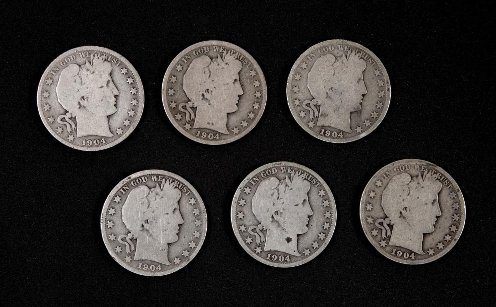 GROUP, 6 BARBER HALF DOLLAR