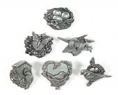 GROUP, 6 BIRDS & BLOOMS PEWTER