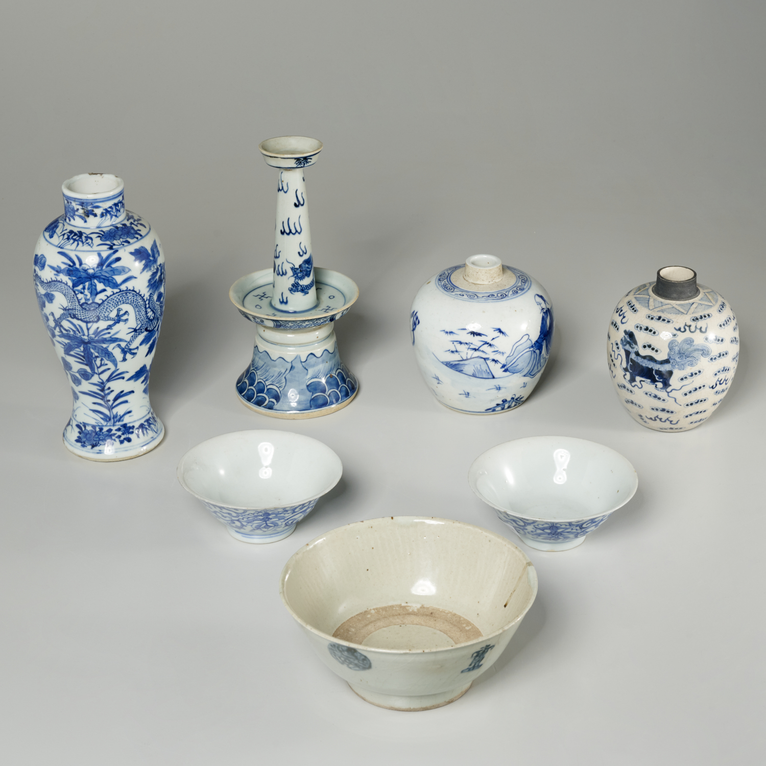 GROUP (7) CHINESE BLUE & WHITE